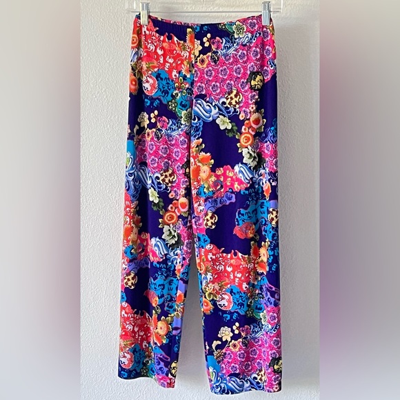 NATORI Blue Multicolor Floral Asian Print Wide Leg Lounge Pants - Picture 6 of 16